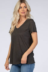 Dark Grey Heather Raw Hem Top