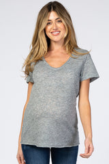 Heather Grey Raw Hem Maternity Top