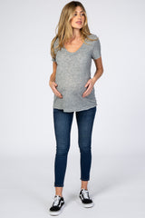 Heather Grey Raw Hem Maternity Top