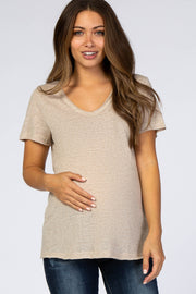 Light Taupe Heather Raw Hem Maternity Top