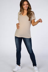 Light Taupe Heather Raw Hem Maternity Top