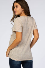 Light Taupe Heather Raw Hem Maternity Top