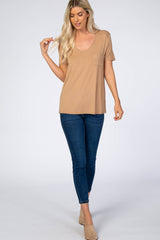 Camel Scoop Neck Pocket Top