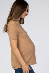 Camel Scoop Neck Pocket Maternity Top