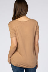 Camel Scoop Neck Pocket Maternity Top