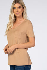 Camel Scoop Neck Pocket Top