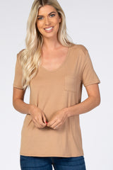 Camel Scoop Neck Pocket Maternity Top