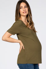 Olive Scoop Neck Pocket Maternity Top