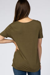 Olive Scoop Neck Pocket Maternity Top