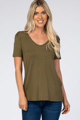 Olive Scoop Neck Pocket Top