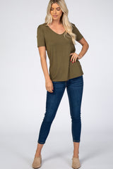 Olive Scoop Neck Pocket Top