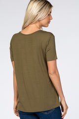 Olive Scoop Neck Pocket Top