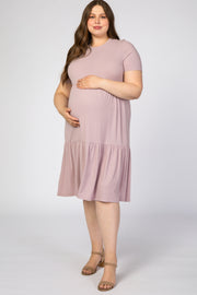 Lavender Ribbed Tiered Maternity Plus Dress