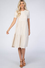 Beige Ribbed Tiered Dress