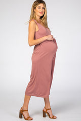 Mauve V-Neck Tie Waist Maternity Jumpsuit