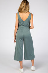 Light Teal V-Neck Tie Waist Maternity Jumpsuit