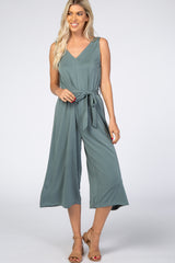 Light Teal V-Neck Tie Waist Jumpsuit