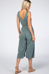 Light Teal V-Neck Tie Waist Jumpsuit