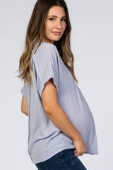 Light Blue V-Neck Short Sleeve Maternity Blouse