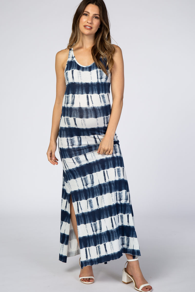 Navy Blue Tie Dye Side Slit Maternity Maxi Dress– PinkBlush