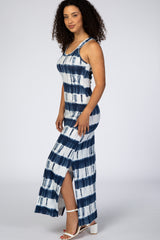 Navy Blue Tie Dye Side Slit Maxi Dress