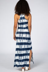 Navy Blue Tie Dye Side Slit Maxi Dress