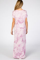 Lavender Tie Dye V-Neck Maternity Maxi Dress