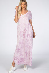 Lavender Tie Dye V-Neck Maternity Maxi Dress