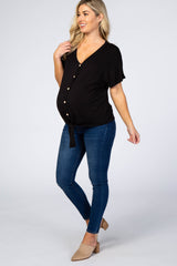 Black Tie Front Short Sleeve Maternity Top