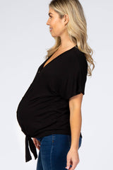 Black Tie Front Short Sleeve Maternity Top