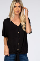 Black Tie Front Short Sleeve Maternity Top