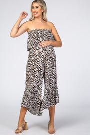 Brown Animal Print Flounce Maternity Jumpsuit