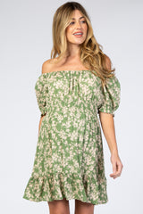 Green Floral Off Shoulder Maternity Mini Dress