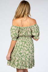 Green Floral Off Shoulder Maternity Mini Dress