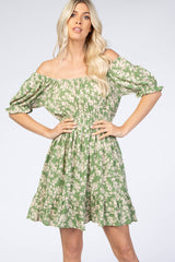 Green Floral Off Shoulder Mini Dress