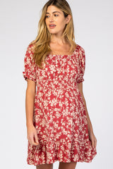 Red Floral Off Shoulder Maternity Mini Dress