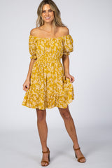 Mustard Floral Off Shoulder Maternity Mini Dress