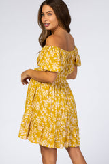 Mustard Floral Off Shoulder Maternity Mini Dress