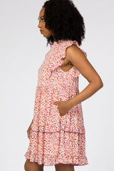 Peach Printed Mock Neck Ruffle Dress