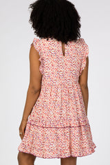 Peach Printed Mock Neck Ruffle Dress