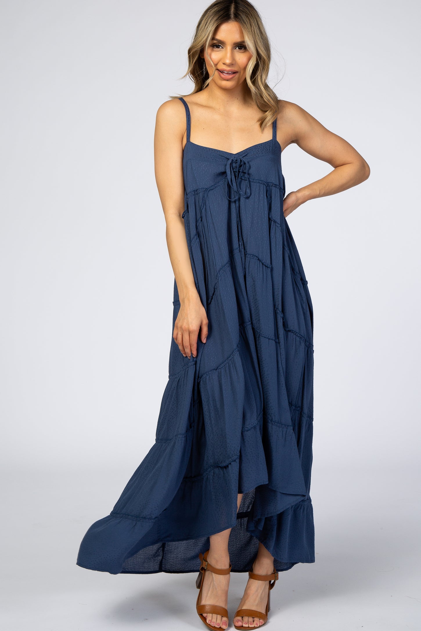 Navy Blue Ruffle Tier Hi-Low Maternity Dress – PinkBlush