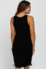 Black Ribbed Sleeveless Ruched Maternity Dress