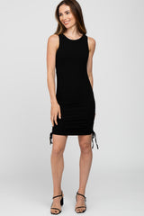 Black Ribbed Sleeveless Ruched Maternity Dress