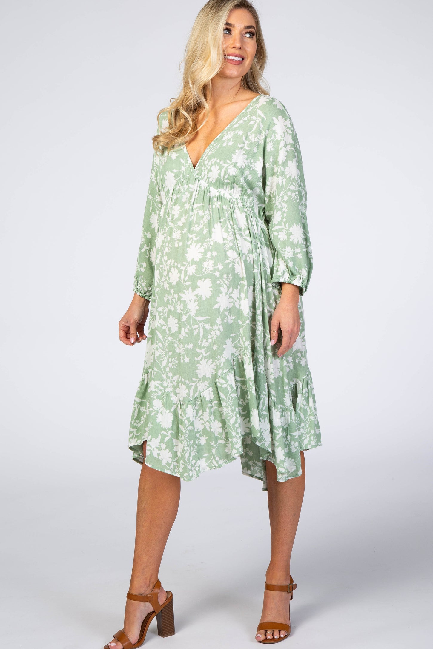 Mint Floral Silhouette Print Maternity Dress– PinkBlush