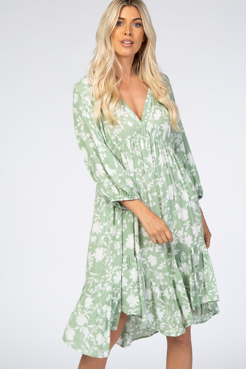 Mint Floral Silhouette Print Dress – PinkBlush