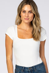 Ivory Ribbed Short Sleeve Bodysuit