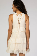 Ivory Halter Ruffle Tiered Dress