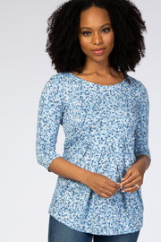 Blue Floral Pleat Front Top