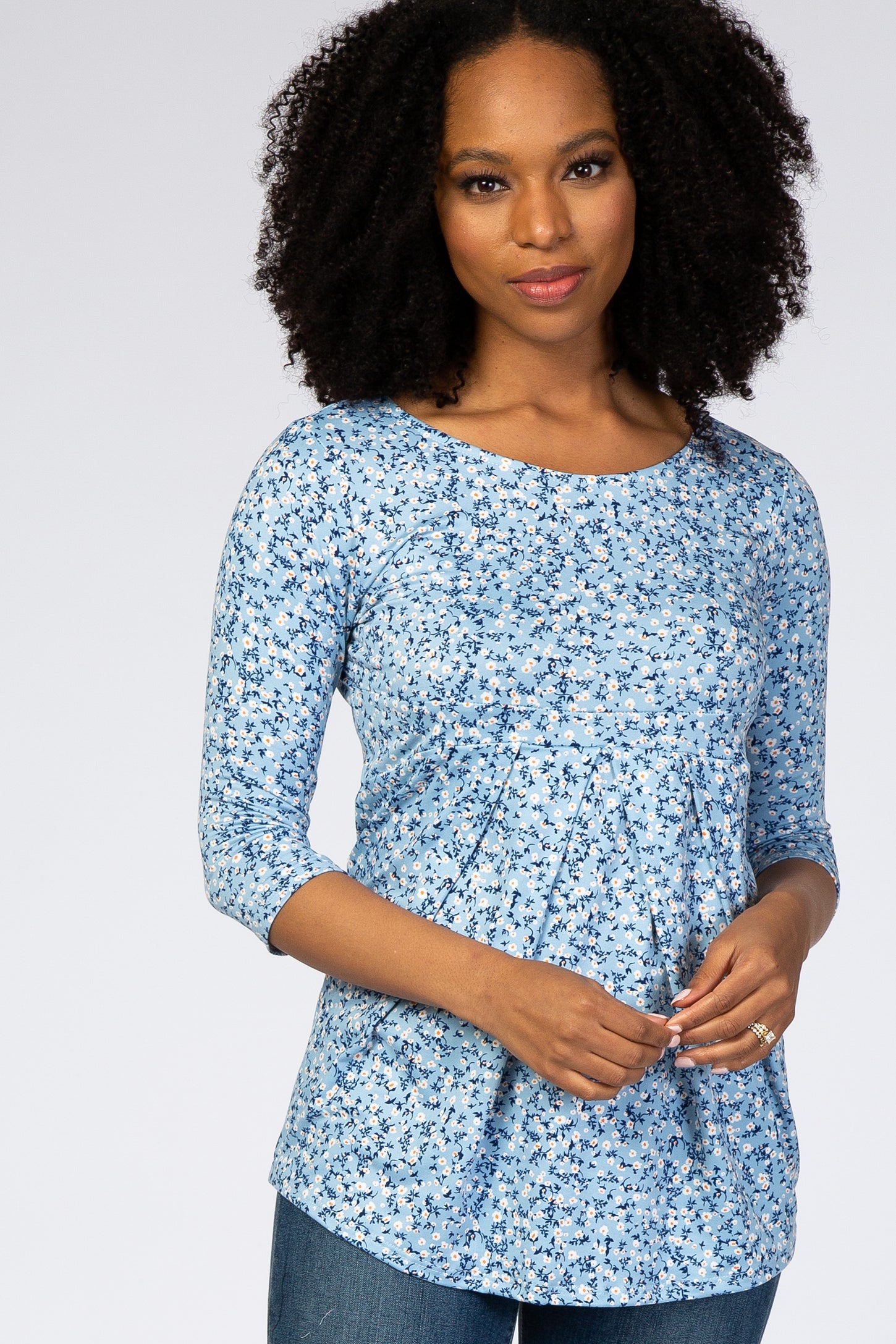 Blue Floral Pleat Front Maternity Top – PinkBlush