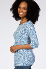 Blue Floral Pleat Front Top